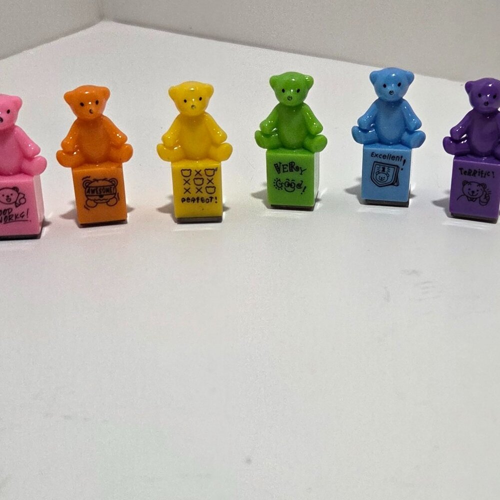 Colorful set of 6 small bear stamps